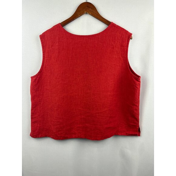 Women’s Dream Size 2XL Rust Red Linen Sleeveless Blouse with Shell Buttons - Picture 3 of 6